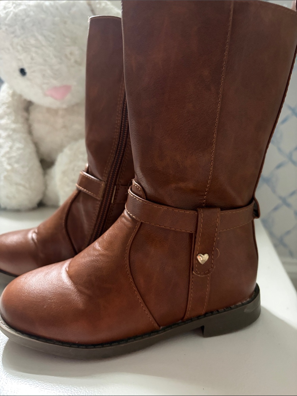The Children's Place Girls' Brown Faux-Leather Riding Boots with Heart Accent